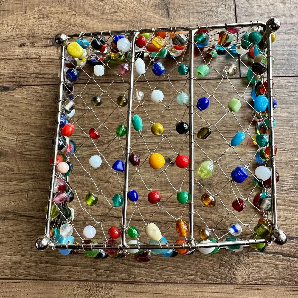 Multicolor Beaded Wire Decorative Basket